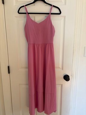 Athleta Pink Spaghetti Strap Midi Dress pockets built in bra xs
